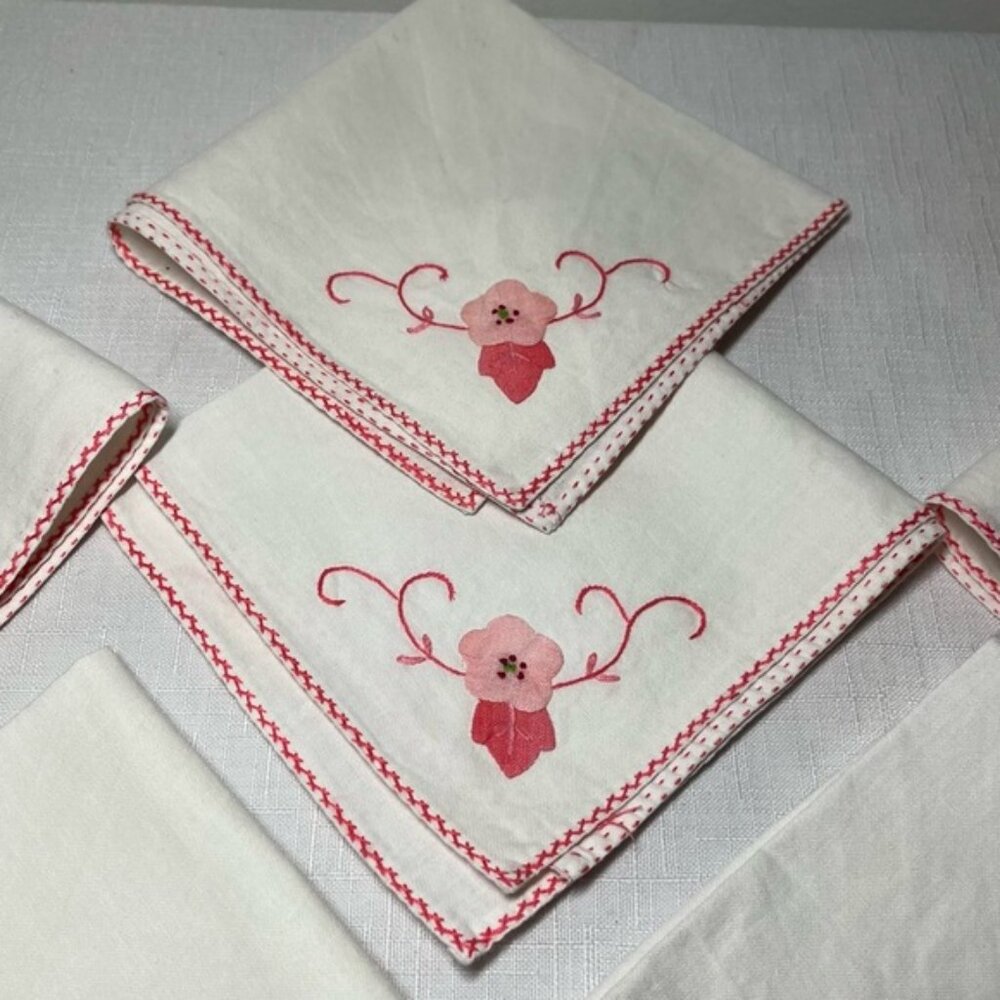 Embroidered Floral Napkins Vintage New - Picture 3 of 6